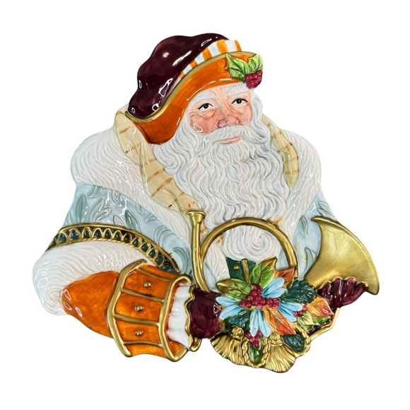 Fitz And Floyd Classics Plate Edwardian Era Santa Christmas Horn Canape Tray - Picture 1 of 10